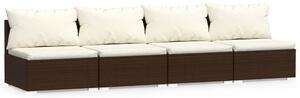 4-osobowa sofa z poduszkami, brązowa, polirattan