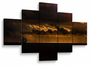 Obraz żaglówki o zachodzie słońca (125x70 cm)