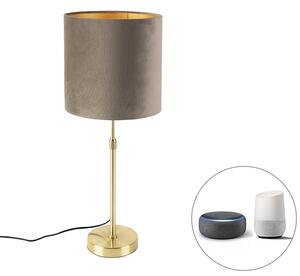 Smart tafellamp goud met velours kap taupe 25 cm incl. Wifi A60 - Parte Oswietlenie wewnetrzne