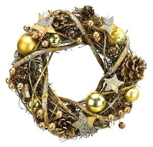 Wieniec bożonarodzeniowy rattanowy Luccio złoty, śr. 24 cm