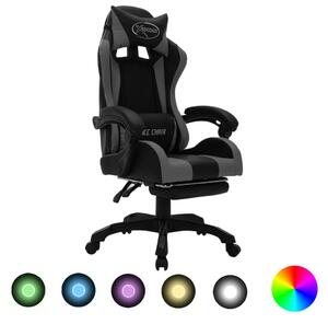 Fotel dla gracza z RGB LED, szaro-czarny, sztuczna skóra