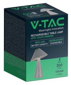 Lampka Biurkowa Nocna V-TAC 3W LED 24cm Ładowanie USB Ściemnianie Szara VT-1051 3000K-6000K 200lm