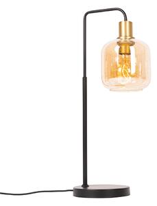 Designerska lampa stołowa czarna z mosiądzem i bursztynowym szkłem - Zuzanna Oswietlenie wewnetrzne