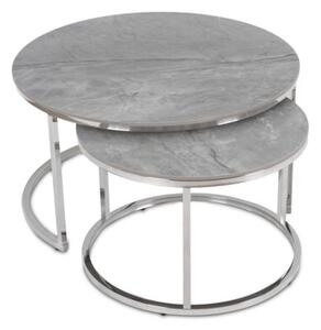 Zestaw StolikÃ³w Kawowych MILANO 60 cm/80 cm Szary Marmur/Srebrny Glamour