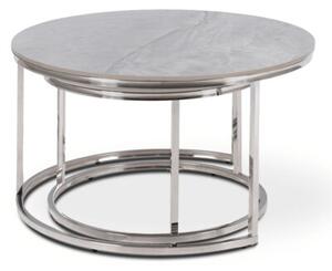 Zestaw StolikÃ³w Kawowych MILANO 60 cm/80 cm Szary Marmur/Srebrny Glamour