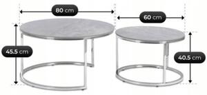 Zestaw StolikÃ³w Kawowych MILANO 60 cm/80 cm Szary Marmur/Srebrny Glamour