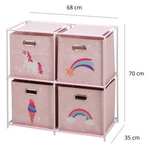 Regał z 4 szufladami STORAGE SOLUTIONS Jednorożec 68 x 35 x 70 cm Różowy