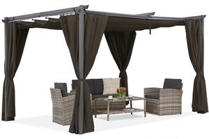 Brązowa pergola tarasowa La Palma 4x4m z zasłonami Garden Point