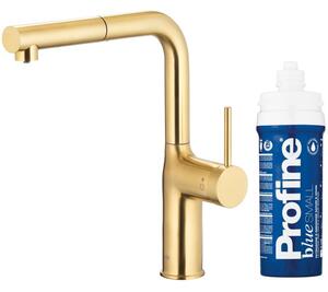 Bateria kuchenna stojÄ ca KFA ARMATURA Duero Pure Move Pull-Out z filtrem Profine Blue S ZÅoty szczotkowany 6623-423-39