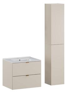 MebleMWM Zestaw meblowy 60cm z umywalką meblową Lava i szafką wysoką | Kolekcja Dalia Cashmere | Kaszmirowy Mat