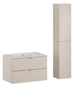 MebleMWM Zestaw meblowy 80cm z umywalką meblową Lava i szafką wysoką | Kolekcja Dalia Cashmere | Kaszmirowy Mat