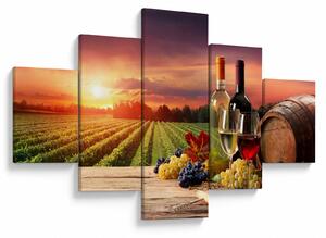 Obraz winnicy z winem (125x70 cm)