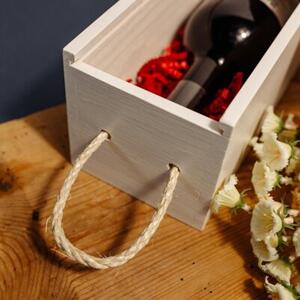 Brązowe Lakierowane Pudełko na Wino | CREATIVE DECO | 1 Butelka 35,1x11x10cm | Naturalny