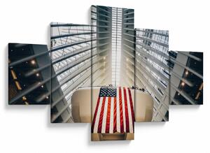 Obraz budynku z flagą USA (125x70 cm)