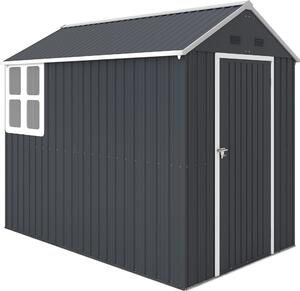 Domek ogrodowy Outsunny 4m², stalowy, z oknem, 259 x 172 x 222 cm, zamykany na klucz, szafka ogrodowa na taras, balkon, ciemnoszary