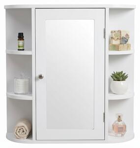 Szafka azienkowa Relaxdays z lustrem, 6 póek, 4 przegródki wewntrzne, wys. x szer. x g.: 58 x 61 x 18 cm, monta na cianie, szafka wiszca do azienki, biaa