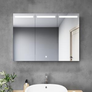 SONNI 90x65x13cm 3-drzwiowa szafka azienkowa z lustrem ze stali nierdzewnej z przecznikiem dotykowym Owietlenie LED z gniazdem golarki