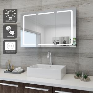 SONNI szafka azienkowa z lustrem 105x65cm z owietleniem LED przecznik 3-drzwiowa stal nierdzewna IP44 z gniazdem golarki