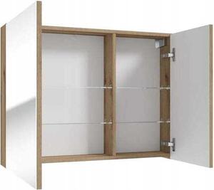 DomoDomo szafka łazienkowa z lustrem 60 x 80 cm dąb Evoke i szklanymi półkami Rietti, szafka łazienkowa, zestaw mebli dębowych