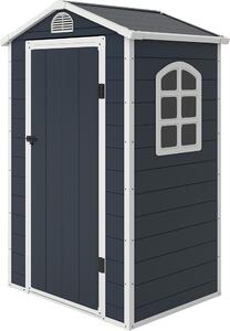 Domek narzędziowy Outsunny z tworzywa sztucznego 1,9 m², 134 x 104 x 204 cm, z drzwiami dwuspadowymi, odporny na warunki atmosferyczne, ogrodowy, szafka, do ogrodu, na zewnątrz, ciemnoszary