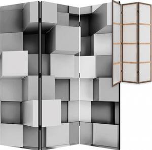 Parawan pokojowy 3-częściowy 135x172 Jednostronny dekoracyjny nowoczesny geometryczny Szary Szare Sześciany 3D