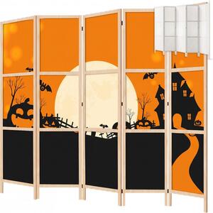 Parawan pokojowy 5-częściowy 225x172 drewniany japoński Jednostronny dekoracyjny bajkowy halloween Wielokolorowy