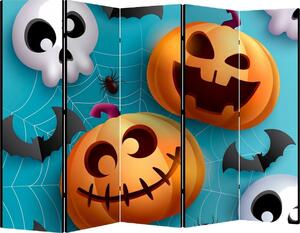 Parawan pokojowy 5-częściowy 225x172 Dwustronny dekoracyjny dziecięcy komiksowy Niebieski Wesoły Halloween