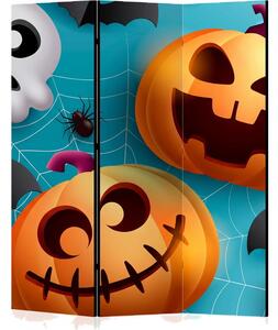 Parawan pokojowy 3-częściowy 135x172 Dwustronny dekoracyjny dziecięcy komiksowy Niebieski Wesoły Halloween