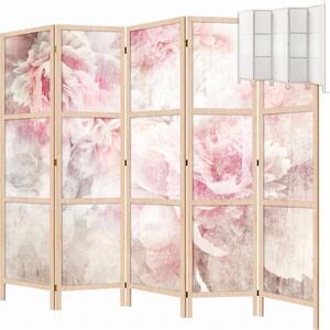 Parawan pokojowy 5-częściowy 225x172 drewniany japoński Jednostronny dekoracyjny romantic shabby chic Piwonie W Bieli