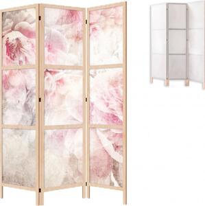 Parawan pokojowy 3-częściowy 135x172 drewniany japoński Jednostronny dekoracyjny romantic shabby chic Piwonie W Bieli