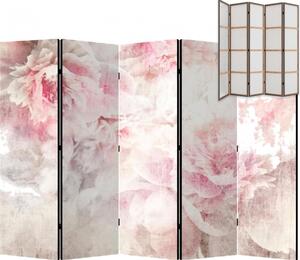 Parawan pokojowy 5-częściowy 225x172 Jednostronny dekoracyjny romantic shabby chic Piwonie W Bieli