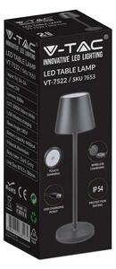 Lampka Restauracyjna Biurkowa Nocna V-TAC 3W LED Ładowalna Szczelna IP54 Czarna VT-7522 3000K 200lm