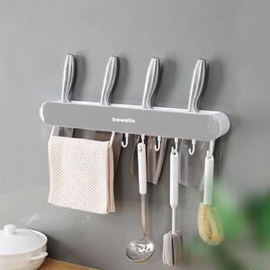 Organizer ścienny z 7 haczykami – samoprzylepny organizer – 35 cm – łazienka i kuchnia – biały/szary [BW3012]