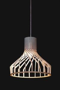 Drewniana lampa wisząca Bio - brązowy, ażurowy klosz