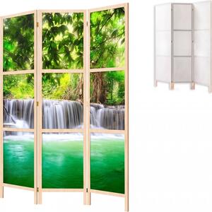 Parawan pokojowy 3-częściowy 135x172 drewniany japoński Jednostronny dekoracyjny tropikalny zen Szmaragdowy Wodospad