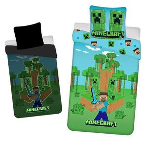 Bawełniana fluorescencyjna pościel dziecięca jednoosobowa 140x200 cm Minecraft "Jungle Fight" – Jerry Fabrics