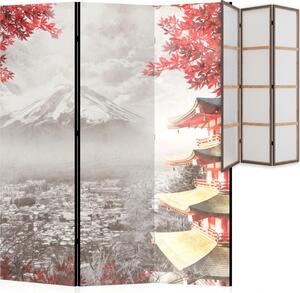Parawan pokojowy 3-częściowy 135x172 Jednostronny dekoracyjny japandi vintage Szary Fuji I Pagoda