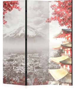 Parawan pokojowy 3-częściowy 135x172 Dwustronny dekoracyjny japandi vintage Szary Fuji I Pagoda