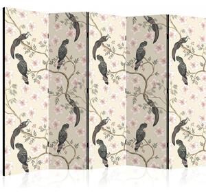 Parawan pokojowy 5-częściowy 225x172 Dwustronny dekoracyjny chinoiserie vintage Kremowy Tukany W Hibiskusach