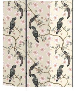Parawan pokojowy 3-częściowy 135x172 Dwustronny dekoracyjny chinoiserie vintage Kremowy Tukany W Hibiskusach