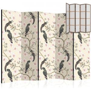Parawan pokojowy 5-częściowy 225x172 Jednostronny dekoracyjny chinoiserie vintage Kremowy Tukany W Hibiskusach