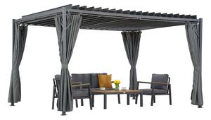 Antracytowa pergola tarasowa Tasos 3x6m z zasłonami Garden Point