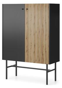 Komoda z drzwiami Diva czarny mat i lamele 93 cm, do salonu, do sypialni, na metalowych nogach