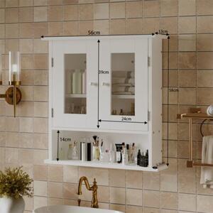 Szafka łazienkowa wisząca biała 2-drzwiowa szklana ścienna loft półki 58 cm