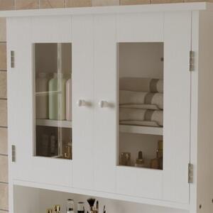Szafka łazienkowa wisząca biała 2-drzwiowa szklana ścienna loft półki 58 cm