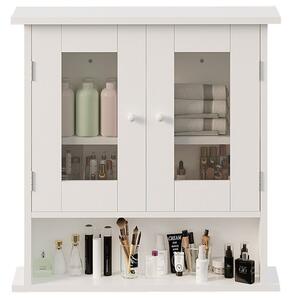 Szafka łazienkowa wisząca biała 2-drzwiowa szklana ścienna loft półki 58 cm