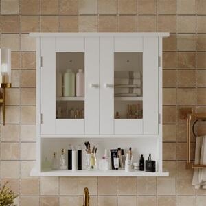 Szafka łazienkowa wisząca biała 2-drzwiowa szklana ścienna loft półki 58 cm