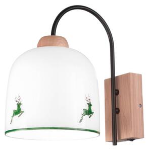 Austrolux Lampa ścienna Kolarz Chalet, biały/zielony jeleń, szerokość 19 cm