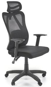 Obrotowy czarny ergonomiczny fotel z zagłówkiem i regulowanym oparciem S0-H70