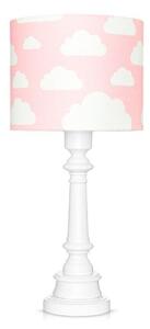 Różowa lampa stołowa Chmurki - biała, drewniana podstawa